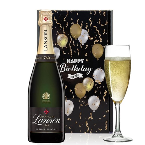 Lanson Le Black Creation 257 Brut Champagne 75cl And Flute Happy Birthday Gift Box